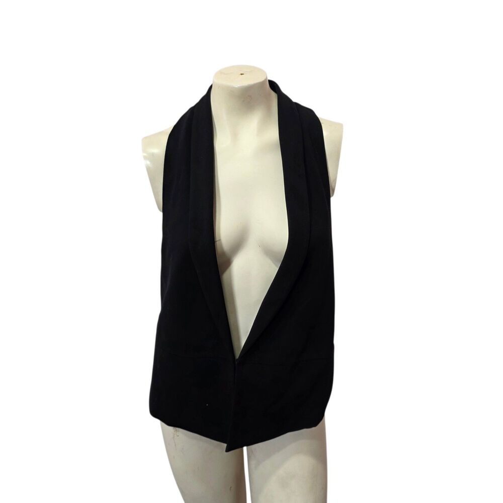 CAbi Black Open Front Shawl Collar Vest Womens M Stretch Career Layering Top